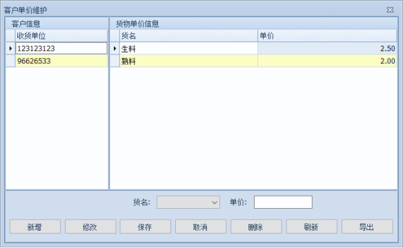 自動稱重管理系統(tǒng)的銷售信息維護(hù)-客戶單價維護(hù)